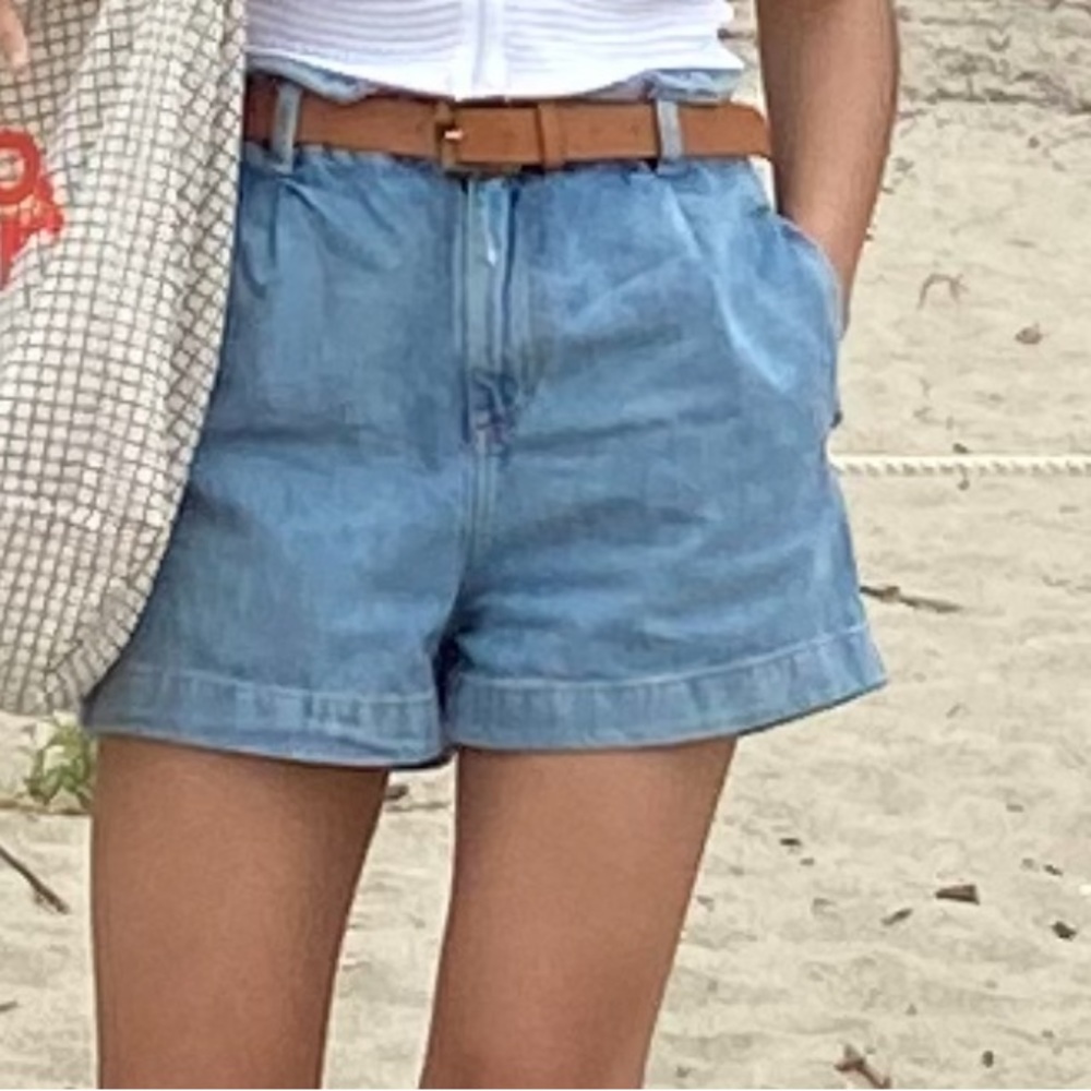 Zara denim paper bag shorts with belt